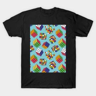 Rubik Cube Pattern On Blue T-Shirt